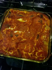 I finish my tuna lasagne with a layer of homemade Marinara sauce for extra flavor!