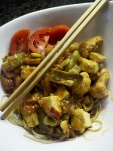 A peanutty sauce makes this vegetarian stir fry filling and delicious!