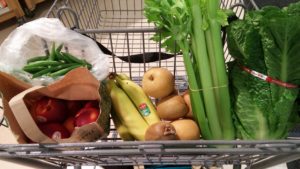 Grocery cart, fruits, vegs
